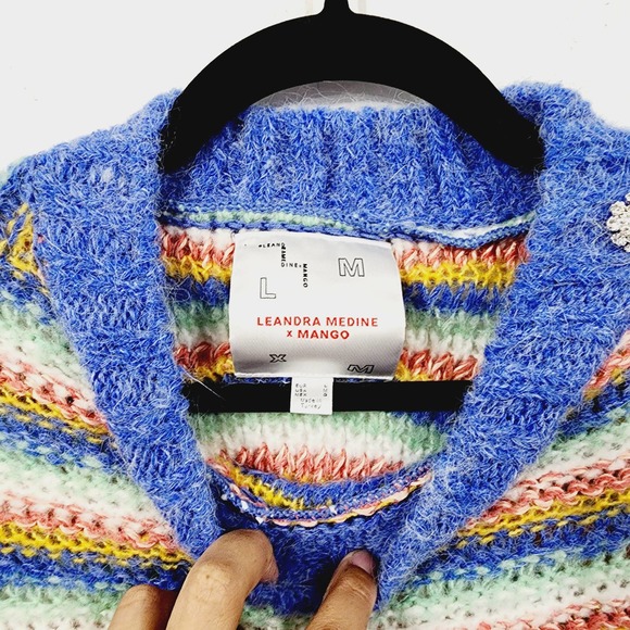 Leandra Medine Mango Rainbow Striped Long Sleeve Knit Sweater Women's Size M - Picture 6 of 12
